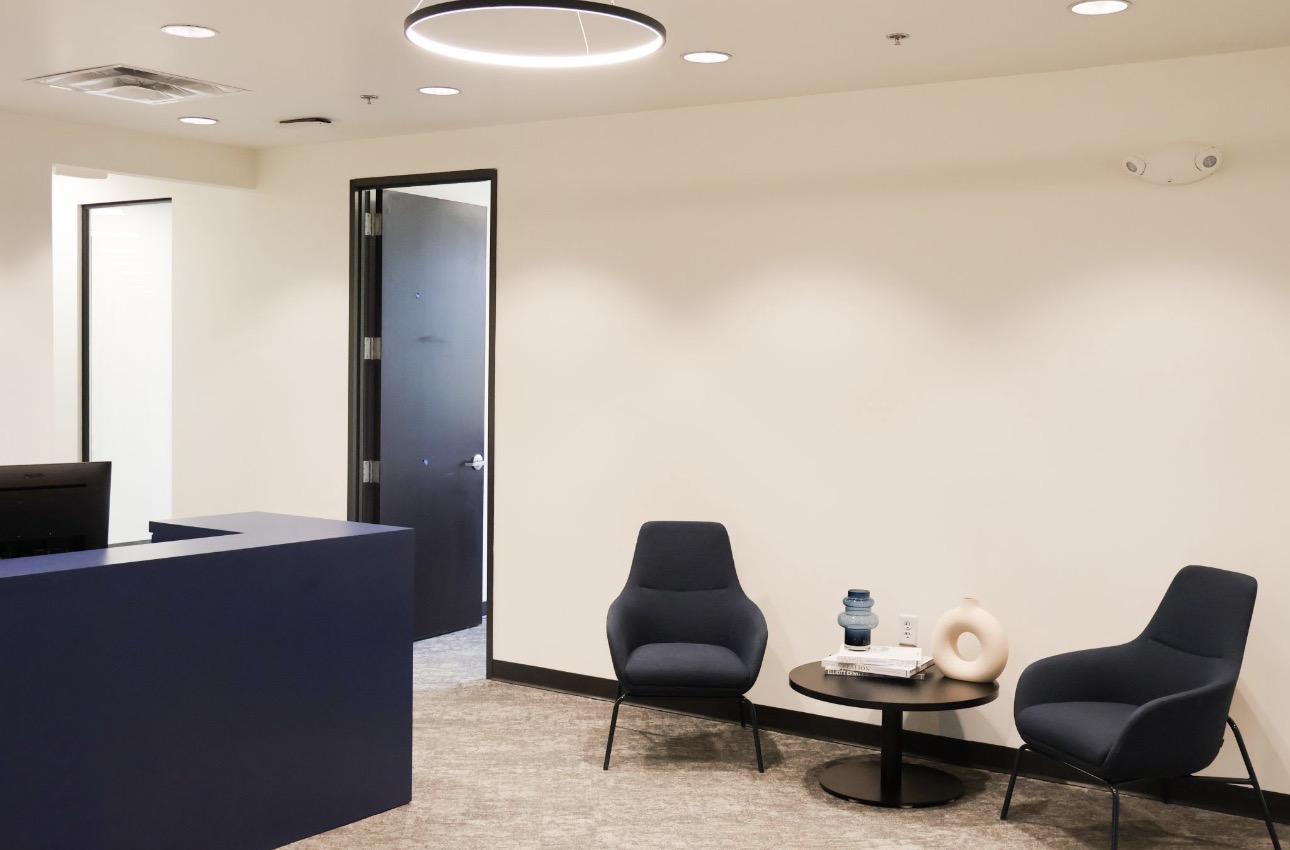 Reception and lobby seating after repaint at the IWG suite