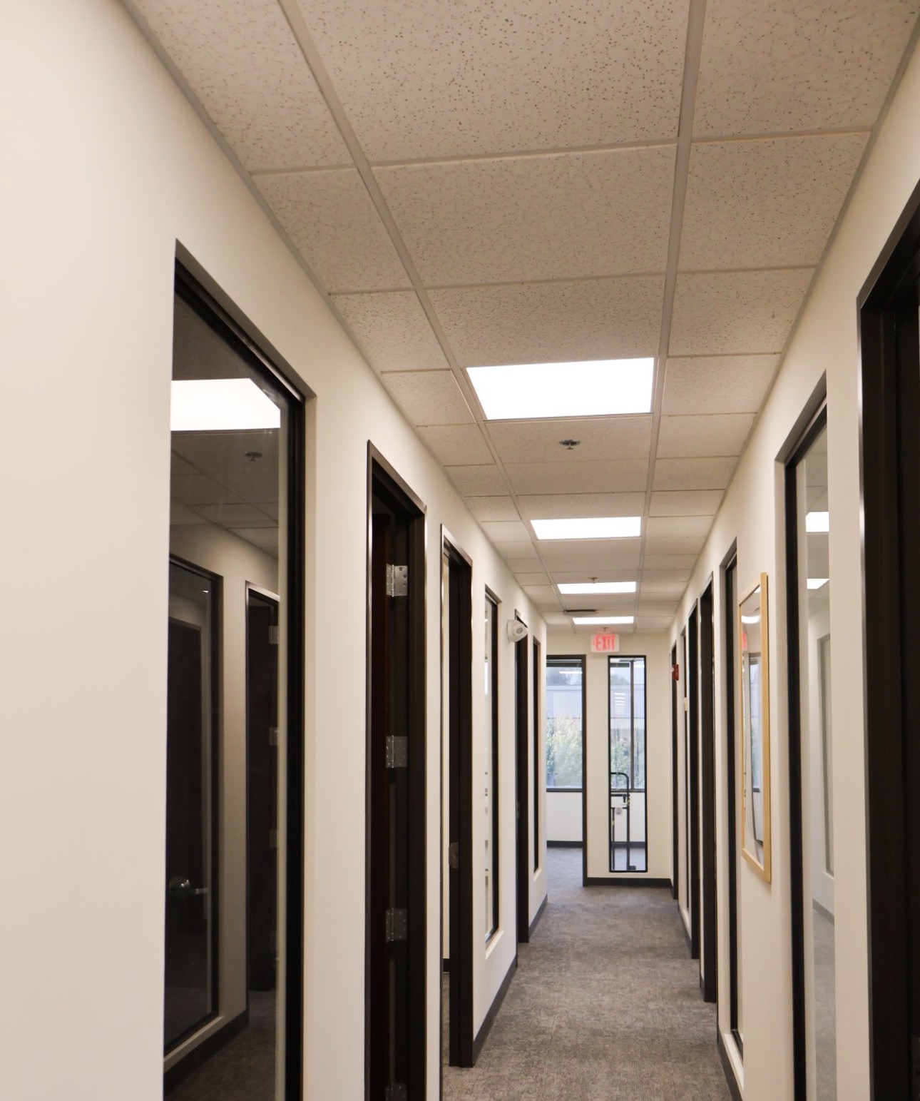 Corridor with freshly coated hollow-metal doors and frames